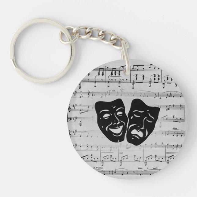 Silver Music and Theatre Masks Key Ring (Front)
