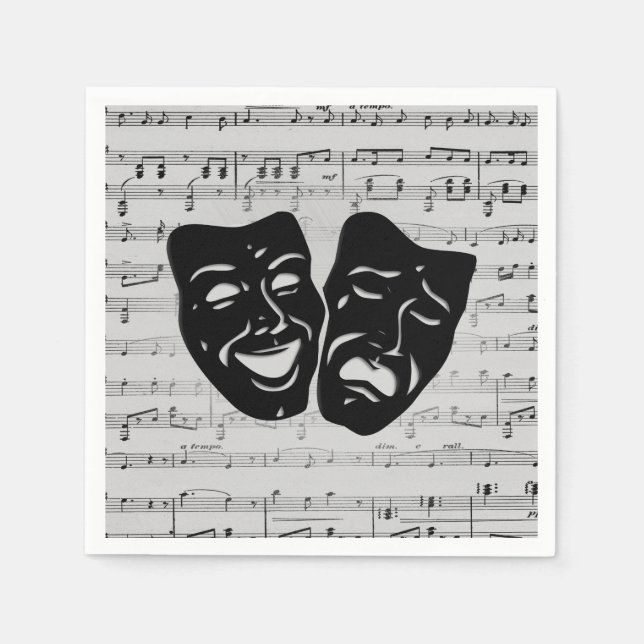 Silver Music and Theatre Masks Napkin (Front)