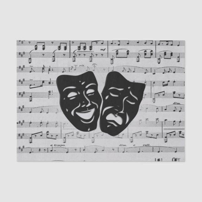 Silver Music and Theatre Masks Tissue Paper (Front)
