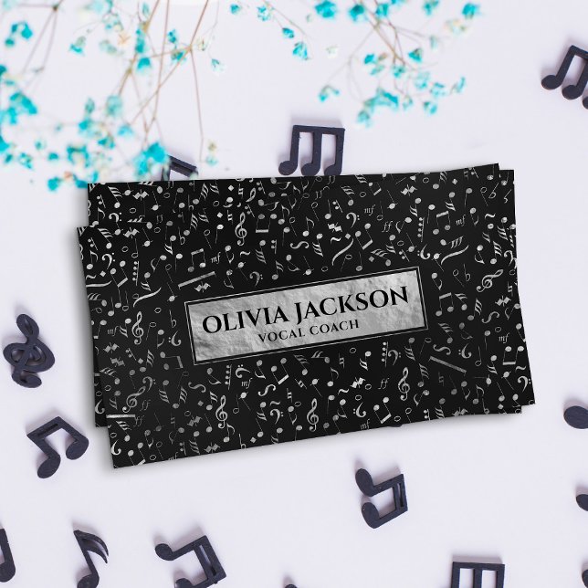 Silver Music Notes pattern Business Card (Creator Uploaded)