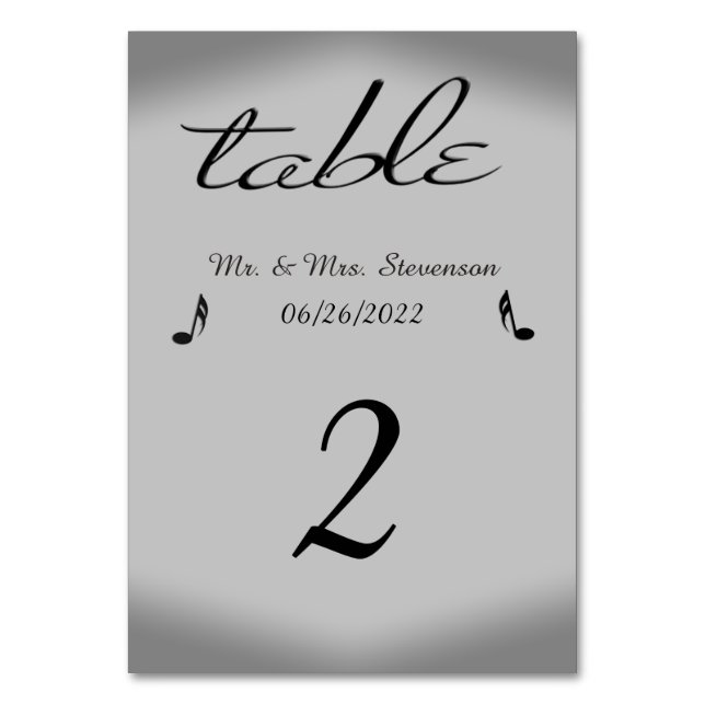 Silver Music Theme Name and Date Table Number (Front)