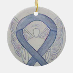 Silver Mystic Awareness Ribbon Angel Art Ornaments