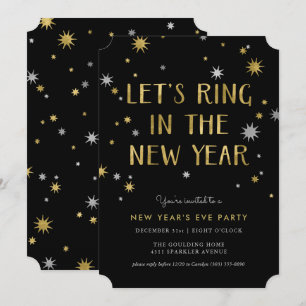Silver n Gold Starburst New Year Party Invitation