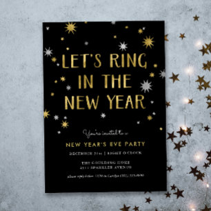Silver n Gold Starburst New Year Party Invitation