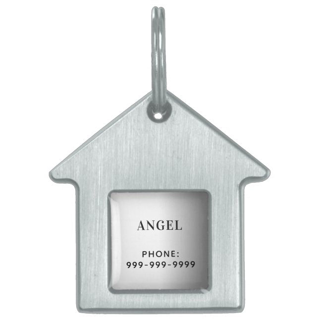 Silver name contact information pet ID tag (Front)