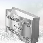 Silver name elegant birthday party large gift bag<br><div class="desc">A faux silver looking background with agate,  marble stone.   Personalize and add a date,  name and age.   The name is written with a modern hand lettered style script.</div>
