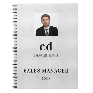 Silver name initials photo business  notebook