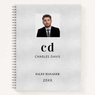 Silver name initials photo business notebook