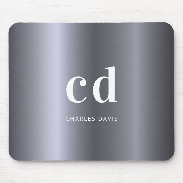 Silver name monogram initails metallic mouse mat (Front)