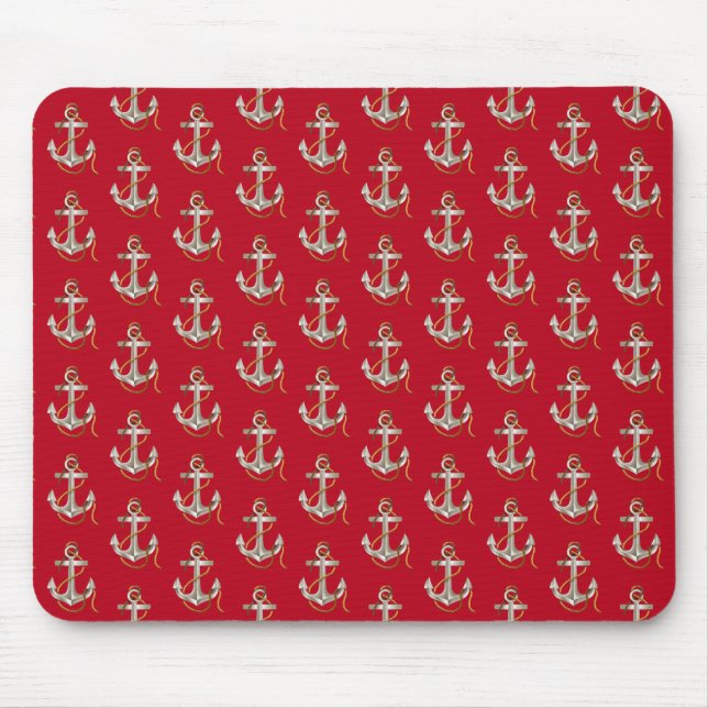 silver nautical anchor with rope mouse mat (Front)