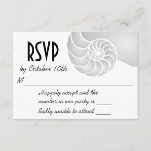 Silver Nautilus Shell Beach Wedding RSVP Card