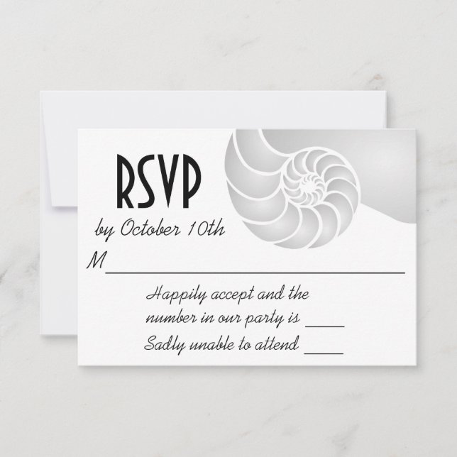 Silver Nautilus Shell Beach Wedding RSVP Card (Front)