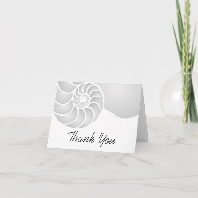 Silver Nautilus Shell Coastal Thank You Note (Front)