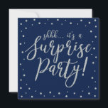 Silver & Navy | 50th Surprise Birthday Party Invitation<br><div class="desc">Celebrate your special day with this silver & navy modern surprise birthday party invitation template. This design features chic gold textured calligraphy and confetti background. You can customise the text to any birthday or events. (21st,  30th,  40th,  50th,  60th,  70th,  80th,  90th,  100th)</div>