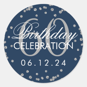 Silver Navy 60th Birthday Faux Glitter Confetti Classic Round Sticker