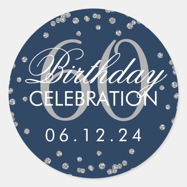 Silver Navy 60th Birthday Faux Glitter Confetti Classic Round Sticker (Front)