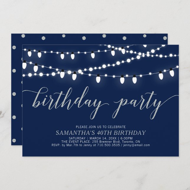 Silver & Navy | Adult Birthday Party Invitation (Front/Back)