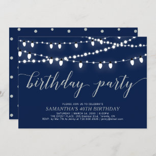Silver & Navy   Adult Birthday Party Invitation