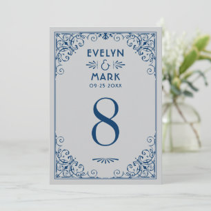 Silver Navy Art Deco White Table Number Card