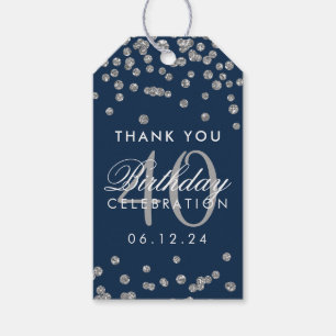 Silver Navy Blue 40th Birthday Thank You Confetti Gift Tags