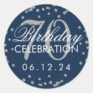 Silver Navy Blue 70th Birthday Glitter Confetti Classic Round Sticker