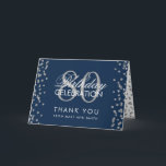 Silver Navy Blue 80th Birthday Thank you Glitter Card<br><div class="desc">Elegant 80th Birthday Party Silver Faux Glitter Confetti Navy Blue template. Easy to use and easy to personalise. Order Today!</div>