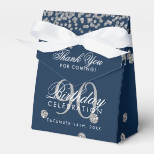 Silver Navy Blue 90th Birthday Thank You Confetti Favour Box