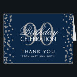 Silver Navy Blue 90th Birthday Thank you Glitter<br><div class="desc">Elegant 90th Birthday Party Silver Faux Glitter Confetti Navy Blue template. Easy to use and easy to personalise. Order Today!</div>