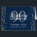 Silver Navy Blue 90th Birthday Thank you Glitter<br><div class="desc">Elegant 90th Birthday Party Silver Faux Glitter Confetti Navy Blue template. Easy to use and easy to personalise. Order Today!</div>