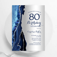 Silver Navy Blue Agate 80th Birthday