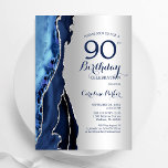 Silver Navy Blue Agate 90th Birthday Invitation<br><div class="desc">Navy blue and silver agate 90th birthday party invitation. Elegant modern design featuring royal blue watercolor agate marble geode background,  faux glitter silver and typography script font. Trendy invite card perfect for a stylish women's bday celebration. Printed Zazzle invitations or instant download digital printable template.</div>