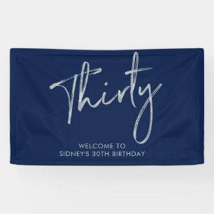 Silver & Navy Blue Birthday Party Welcome Banner