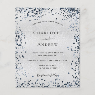 Silver navy blue budget wedding invitation flyer