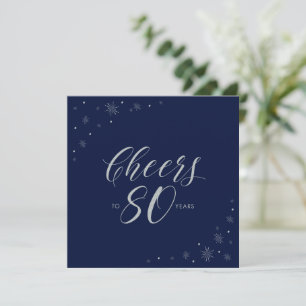 Silver Navy Blue Cheers 80th Birthday Party Square Invitation