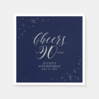 Silver & Navy Blue Cheers 90th Birthday Party
