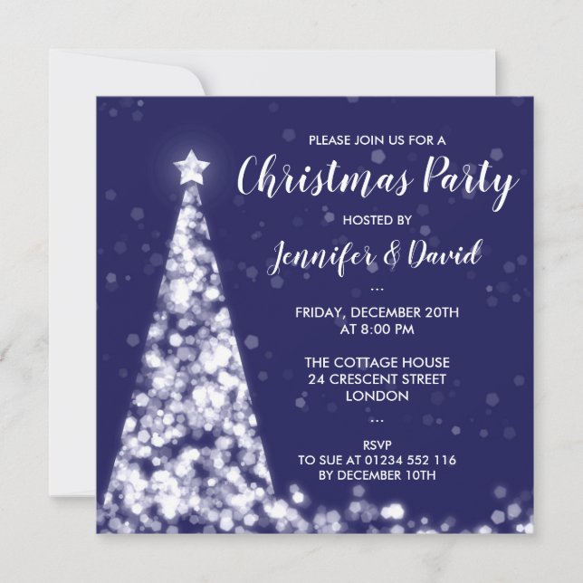 Silver & Navy Blue Christmas Holiday Party Invitation (Front)