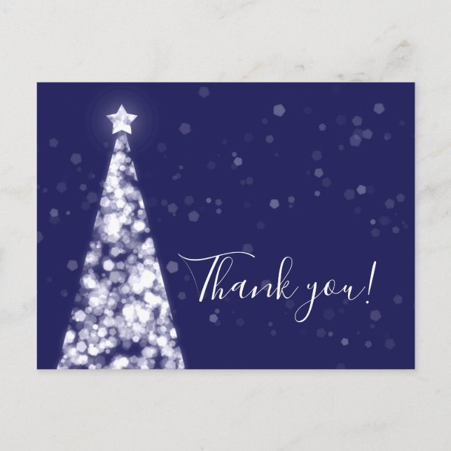 Silver Navy Blue Christmas Wedding Thank You Note Postcard (Front)