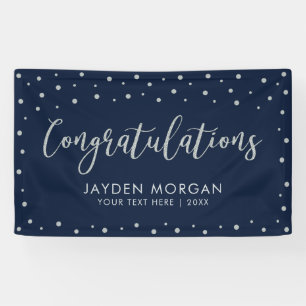 Silver & Navy Blue   Congratulations Party Event Banner