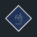 Silver & Navy Blue Fifty 50th Birthday Party Napkin<br><div class="desc">This custom paper napkin will add stylish detail to your special celebration. This 50th birthday napkin design features chic silver lettering "Fifty" with navy blue background. Matching invitations and party supplies are available in my shop BaraBomDesign.</div>