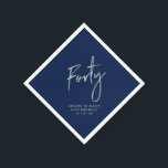Silver & Navy Blue Forty 40th Birthday Party Napkin<br><div class="desc">This custom paper napkin will add stylish detail to your 40th birthday celebration. This design features chic silver lettering "Forty" on a navy blue. Matching invitations and party supplies are available in my shop BaraBomDesign.</div>