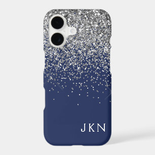 Silver Navy Blue Girly Glitter Sparkle Monogram
