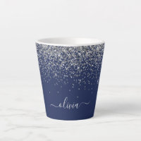 Silver Navy Blue Girly Glitter Sparkle Monogram
