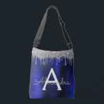 Silver Navy Blue Glitter Brushed Metal Monogram Crossbody Bag<br><div class="desc">Silver and Navy Blue Faux Foil Metallic Sparkle Glitter Brushed Metal Monogram Name and Initial Bag. This makes the perfect sweet 16 birthday,  wedding,  bridal shower,  anniversary,  baby shower or bachelorette party gift for someone that loves glam luxury and chic styles.</div>