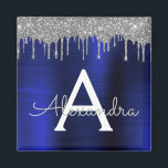 Silver Navy Blue Glitter Brushed Metal Monogram Magnet<br><div class="desc">Silver and Navy Blue Faux Foil Metallic Sparkle Glitter Brushed Metal Monogram Name and Initial Party Magnet. This makes the perfect sweet 16 birthday,  wedding,  bridal shower,  anniversary,  baby shower or bachelorette party gift for someone that loves glam luxury and chic styles.</div>