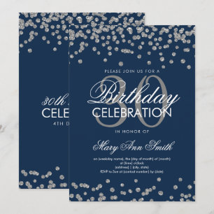 Silver Navy Blue Glitter Confetti 30th Birthday Invitation