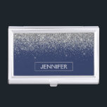 Silver Navy Blue Glitter Girly Monogram Name Business Card Holder<br><div class="desc">Silver and Navy Blue Sparkle Glitter Monogram Name Business Card Holder. This makes the perfect sweet 16 birthday,  wedding,  bridal shower,  anniversary,  baby shower or bachelorette party gift for someone that loves glam luxury and chic styles.</div>