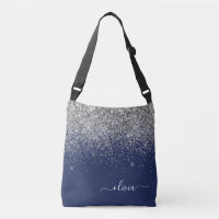 Silver Navy Blue Glitter Girly Monogram Name