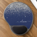 Silver Navy Blue Glitter Girly Monogram Name Gel Mouse Mat<br><div class="desc">Silver and Navy Blue Sparkle Glitter Monogram Name and Initial Mousepad (Mouse Pad). This makes the perfect sweet 16 birthday,  wedding,  bridal shower,  anniversary,  baby shower or bachelorette party gift for someone that loves glam luxury and chic styles.</div>