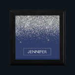 Silver Navy Blue Glitter Girly Monogram Name Gift Box<br><div class="desc">Navy Blue and Silver Sparkle Glitter Monogram Name Jewellery Keepsake Box. This makes the perfect graduation,  birthday,  wedding,  bridal shower,  anniversary,  baby shower or bachelorette party gift for someone that loves glam luxury and chic styles.</div>