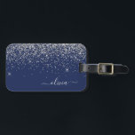 Silver Navy Blue Glitter Girly Monogram Name Luggage Tag<br><div class="desc">Silver and Navy Blue Sparkle Glitter Monogram Name and Initial Pillow. The pillow makes the perfect sweet 16 birthday,  wedding,  bridal shower,  baby shower or bachelorette party gift for someone decorating her room in style.</div>